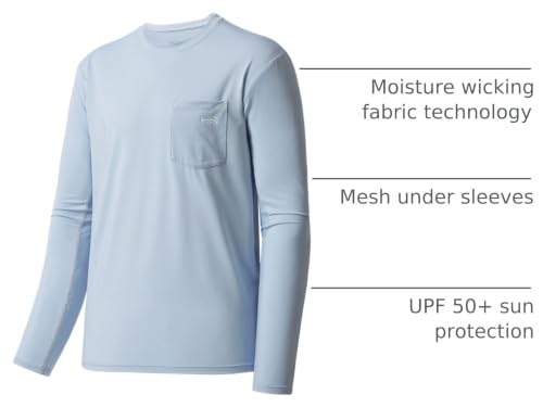 Men's UPF 50+ Long Sleeve Sun Protection T-Shirt - Light Steel Blue / White Logo, 4X-Large