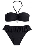 Girls Swimsuits Bikini Sets 2 Piece Bathing Suit with Ruffles & Adjustable Halter - 10 Years / Black