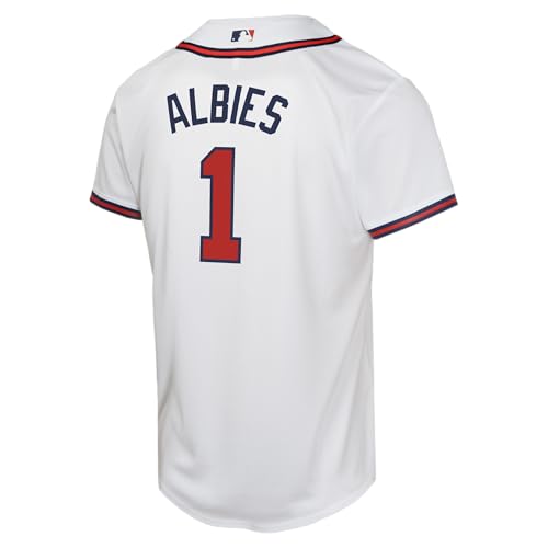 Youth Atlanta Braves Ozzie Albies Home Player Jersey - White, Sizes 8-20, Official MLB