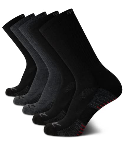 Reebok Mens Crew Socks - Moisture Wicking Athletic Cushioned Socks 6-12.5 Grey/Black