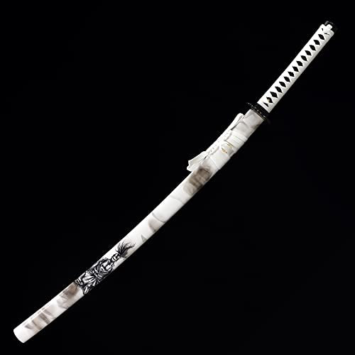 41 Inch Full Tang Samurai Sword - White Black Japanese Katana for Collection