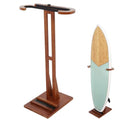 JUSTOOP Dark Brown Beech Wood Surfboard Stand Rack - Floor Standing Organizer for Shortboard & Longboard