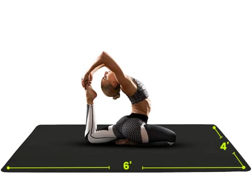 Extra Large Yoga Mat 6'x4' Thick Exercise Mat for Home Workout - Black, 1/4 Inch