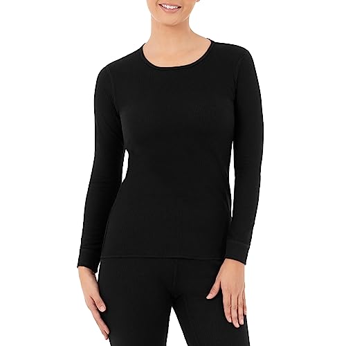 Women's Micro Waffle Thermal Underwear T-Shirt - Black, Large, 2 Pack