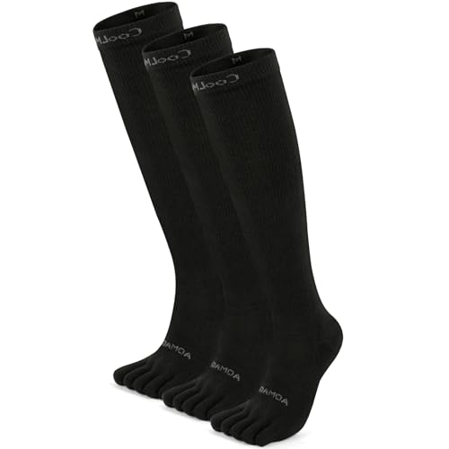 Knee High Compression Toe Socks Black 3-Pack Support Hiking Running Travel
