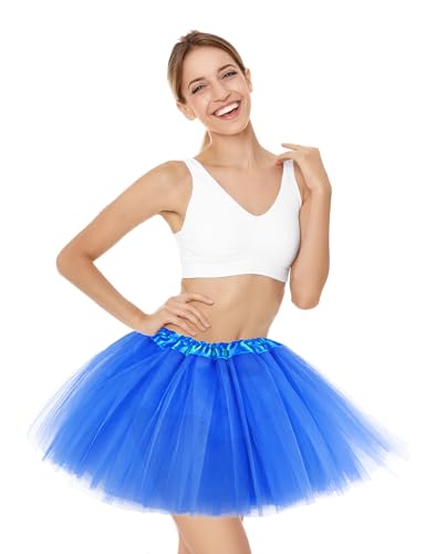 Blue Adult Tutu Skirt for Dance & Costume - 12 Pack Elastic Tulle Ruffle