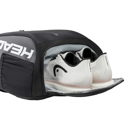 HEAD Tour Backpack 25L Black/White - Sports & Tennis Bag with Racquet & Shoe Compartments