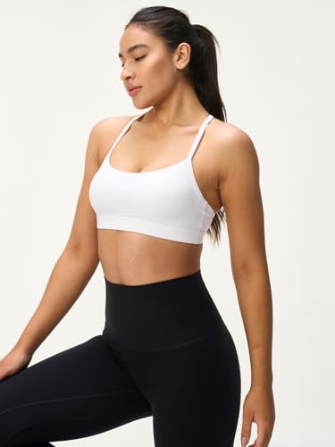 Y Back Sports Bra Strappy Padded U Neck - Medium White - Athletic Lingerie