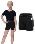 Youth Girls Volleyball Shorts with Pockets - Medium, Black - Spandex Compression Biker Dance Gymnastics