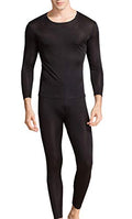 Men's Mulberry Silk Long Underwear Set - Black Large Thermal Base Layer