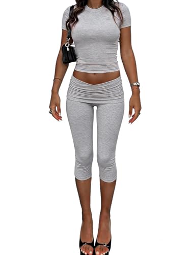ZFLM Women's Two-Piece Sports Set Heather Grey X-Large High Waist Cropped Pants