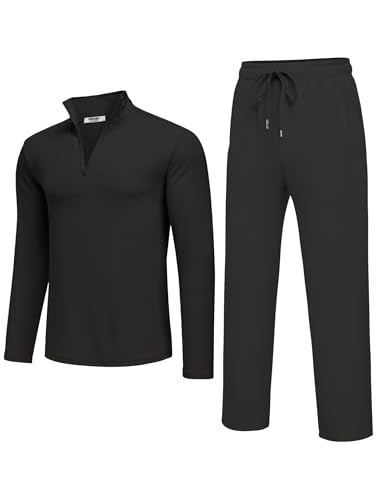 Mens Black Athletic Track Suit 2 Piece Sweatsuit Casual Sport Outfit Large