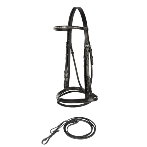 Horse Bridle Black Padded Leather Snaffle with Flash Noseband & Web Reins - HORZE Weston