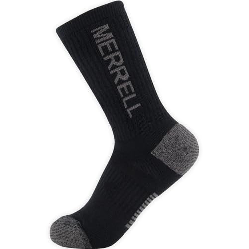 Merrell Unisex Moab Hiking Crew Socks - Full Cushion, Medium-Large Black