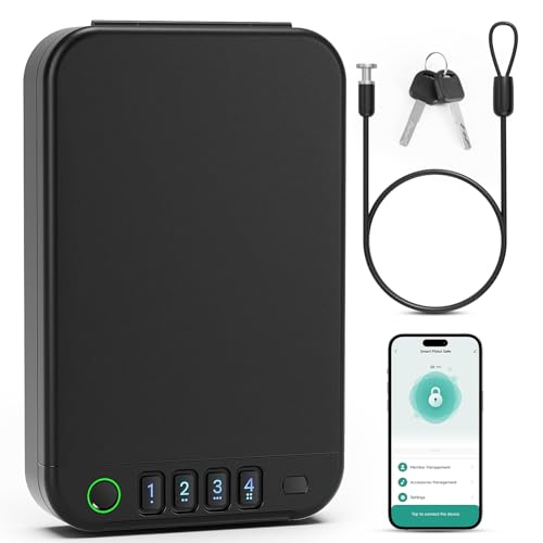 Biometric Gun Safe with APP & Keypad - Portable Pistol Lock Box, Appliance Pull Variation