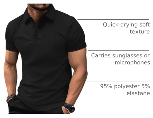 ZITY Mens Polo Shirt Short Sleeve Performance Moisture-Wicking Black XL