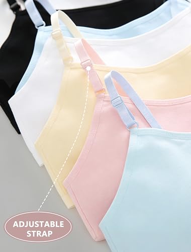 Girls' Training Cotton Sports Bra with Adjustable Spaghetti Straps - Pink, Skin, White, Black, 9-12 Years
