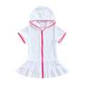 Toddler Girls Swim Cover Up with Hood and Zipper - White 1-2T