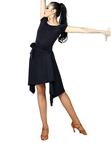 Black Latin Salsa Tango Dance Skirt with Hip Scarf for Ballroom Practice