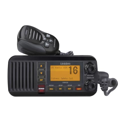 Uniden UM435BK 4-Digit Marine VHF Radio Waterproof Fixed Mount - Black, Small