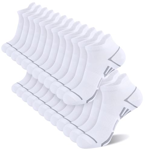 Mens Ankle Socks 12 Pairs Athletic Casual Low Cut Short Socks - White 6-11