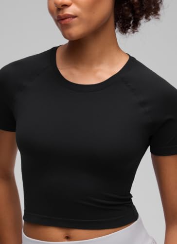 CRZ YOGA Seamless Crop T-Shirt - Medium Black