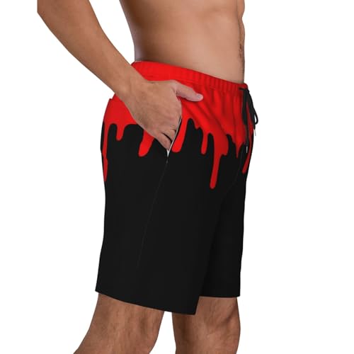Mens X-Large Red Drips Swim Trunks with Mesh Lining Quick Dry Beach Shorts