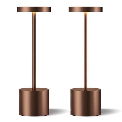 Kakanuo Brown Cordless LED Lamp Set 2 Pack, Rechargeable Touch Dimmable Table Lamps with 3 Color Temp