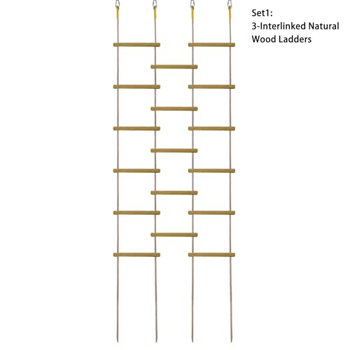 Kids Rainbow Wooden Rope Ladder Set1 3-Interlinked Natural Wood Climbing Accessory