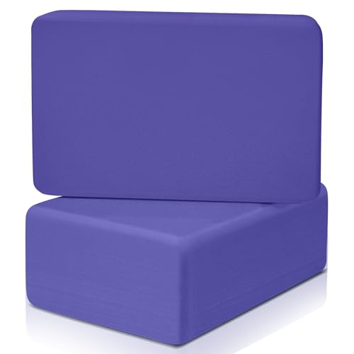 Purple Yoga Blocks 2 Pack - 3x6x9 Inch Non-Slip Foam Support - Rounded Edges