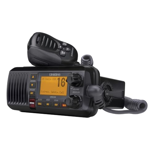 Uniden UM435BK 4-Digit Marine VHF Radio Waterproof Fixed Mount - Black, Small