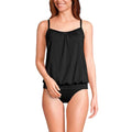 Lands' End Women's Black Blouson Tummy-Hiding Tankini Top with Adjustable Straps - Size 10