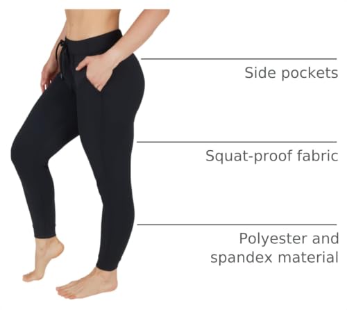 Large Black High Waisted Jogger Pants for Women - Lightweight Athletic Lounge Workout