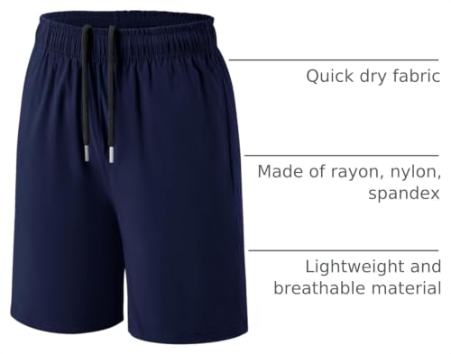 Boys Athletic Shorts with Pockets - Soccer, Basketball, Running - Navy 11-12 Years