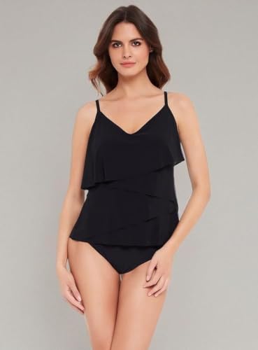 Women's Black Adjustable Tankini Top with Soft Cups - Chloe Style, Size 14