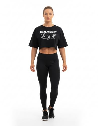 Large Goal Weight Strong AF Crop Top for Women - Motivational Workout Gym Tank Black
