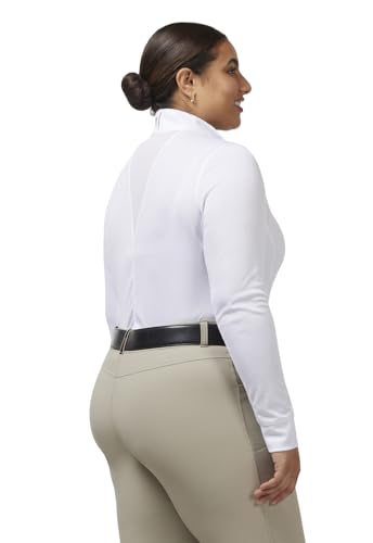 Women's Encore Long Sleeve Show Shirt - Lightweight Equestrian Competition Top, X-Small White / Bit of Luck