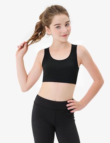 Girls Sports Bra Kids Racerback Training Bra with Sewn-in Pads - 14-16 Years, Black/Brown/Navy Blue/White