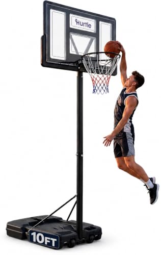 Hurtle Clear 10ft Kids Portable Adjustable Basketball Hoop with Backboard & Wheels