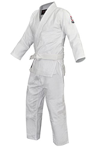 FUJI Kids & Adults White Single Weave Judo Gi Uniform with Belt - Cotton Training Gi
