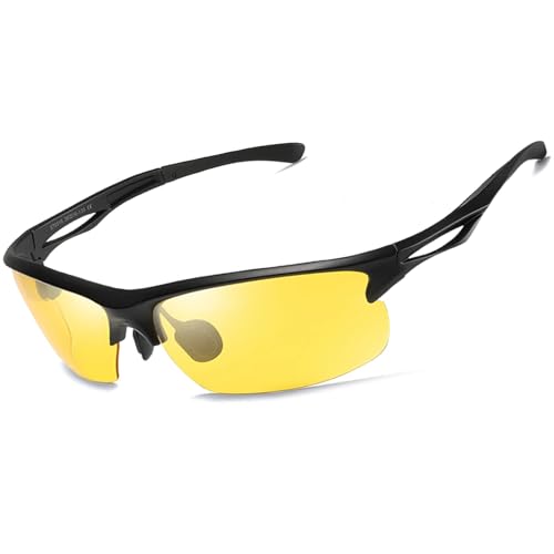 Men Women Polarized UV400 Half Frame Sports Sunglasses - Black Yellow