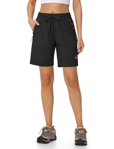 Women's Hiking Shorts 8 Inch Quick Dry with Pockets - Medium Black - Rdruko