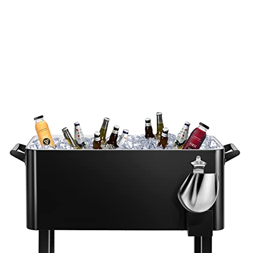 80 Qt Rolling Ice Chest Cooler Cart - Black, Portable Beverage Trolley