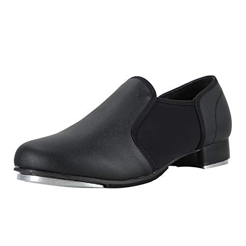 Unisex PU Leather Dance Slip-On Shoes for Women and Men - Black, 8 Women / 7 Men