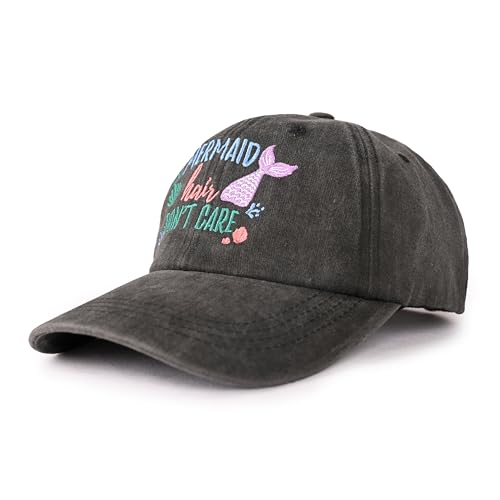 Mermaid Baseball Cap for Women and Men Embroidery Adjustable Washed Trucker Hat