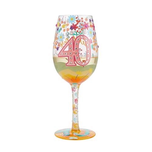 Happy 40th Birthday Hand-Painted Wine Glass 15.2oz - Multicolor Celebration