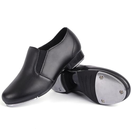 Unisex Child Double Elastics Tap Shoes for Girls and Boys - Black, 2 Little Kid