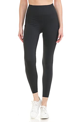 High Waist 7/8 Leggings for Women with Pockets - Large Black Workout Yoga Pants