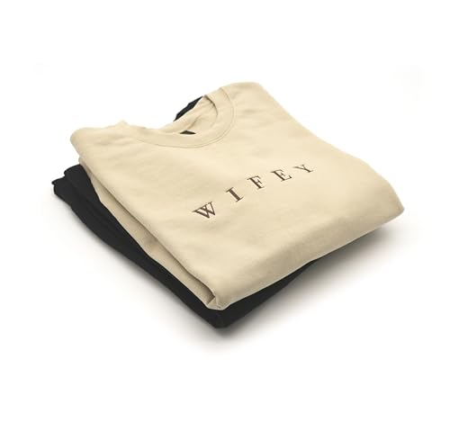 Medium Wifey & Hubby Embroidered Sweatshirt for Honeymoon - Sand