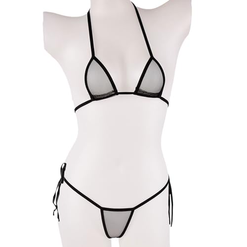 Black 2-8 Micro Bikini Sheer Triangle See-Through Thong Swimsuit OneSize